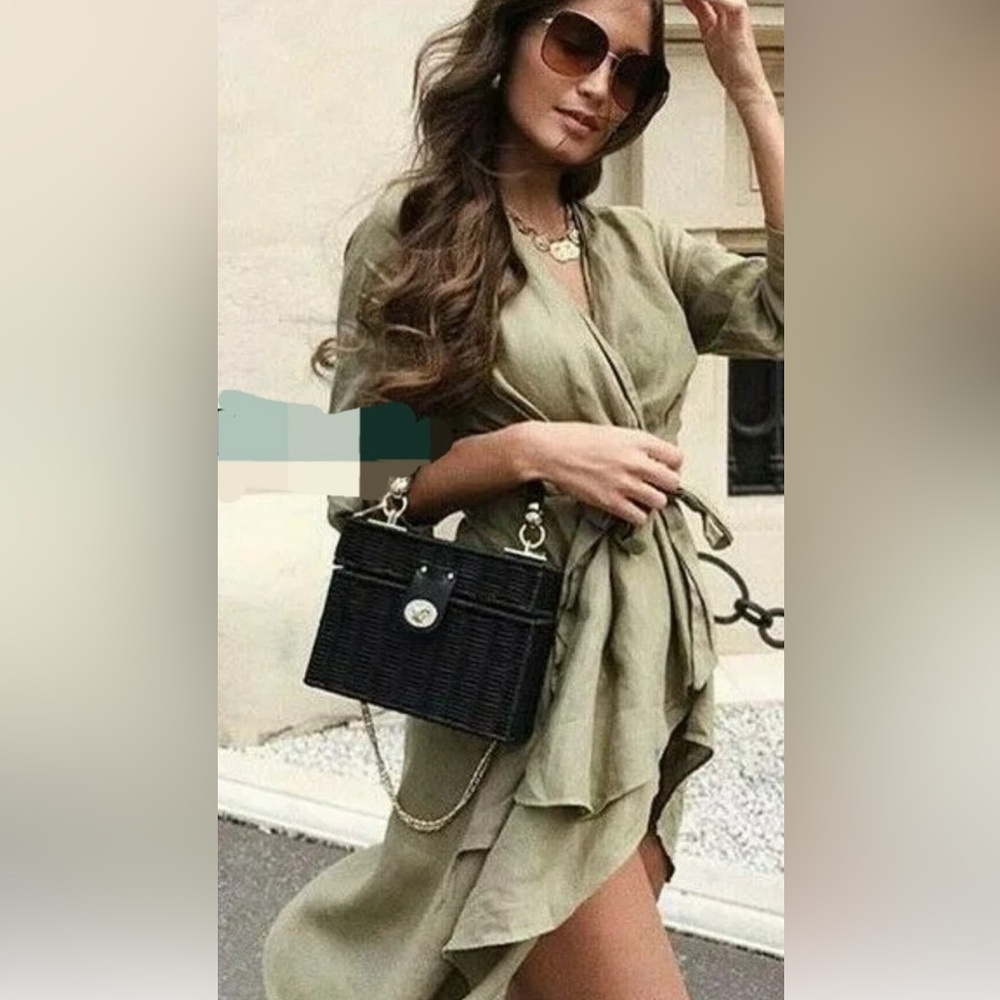 Zara Woman Olive Green Tie-Front Top - Picture 8 of 9
